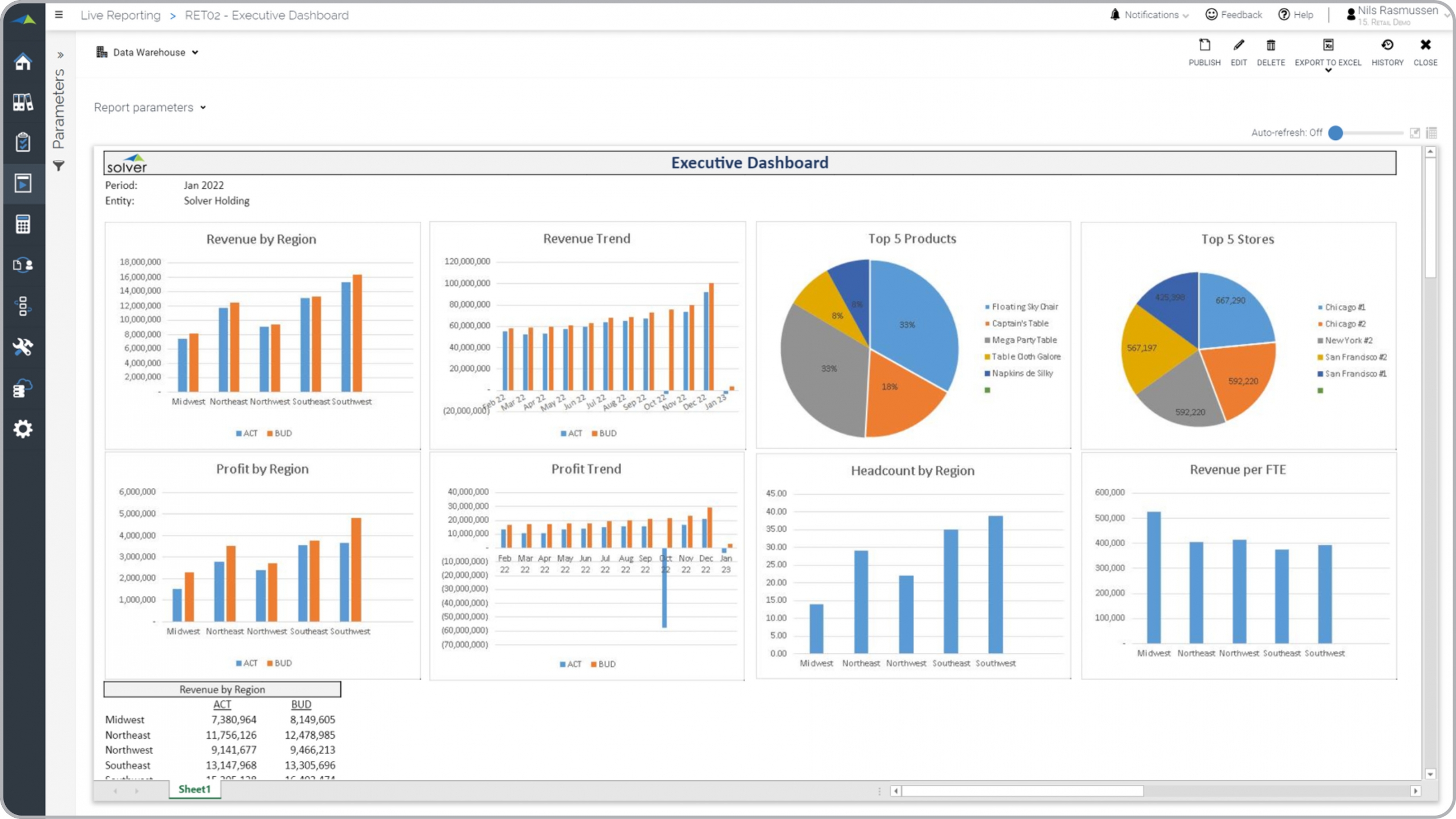 Example of an Executive Dashboard for a Retail Company 