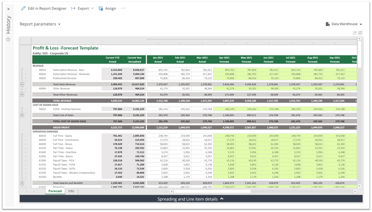Profit & Loss Forecast Template for SaaS Companies using Dynamics 365 Business Central