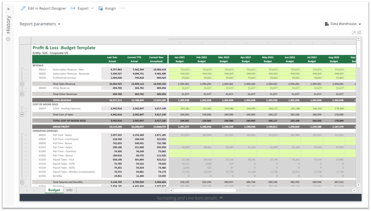 Profit & Loss Budget Template for SaaS Companies using Dynamics 365 Business Central