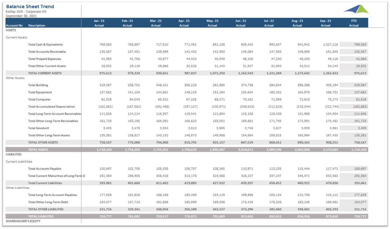 Example of a Balance Sheet Trend Report to Streamline the Monthly Reporting Process