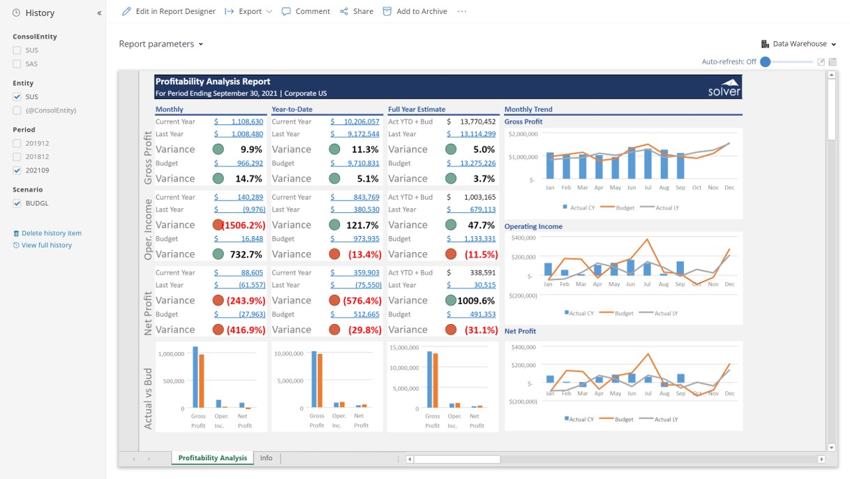 Example of a Profitability Analysis Report to Streamline the Monthly Reporting and Analysis Process